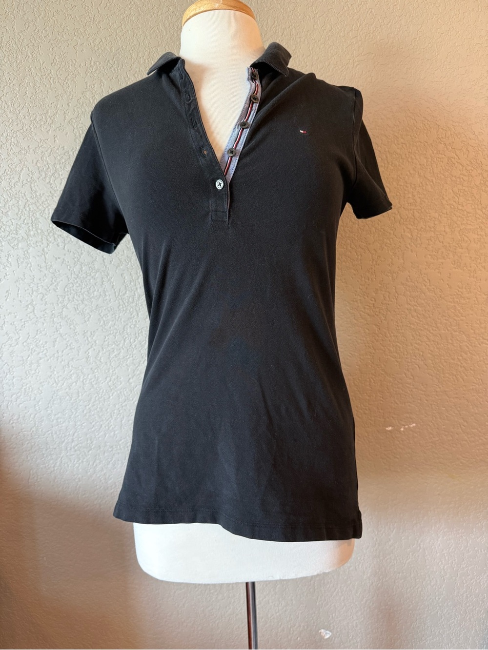 Tommy Hilfiger Black Stretch Cotton Polo Shirt Women's S